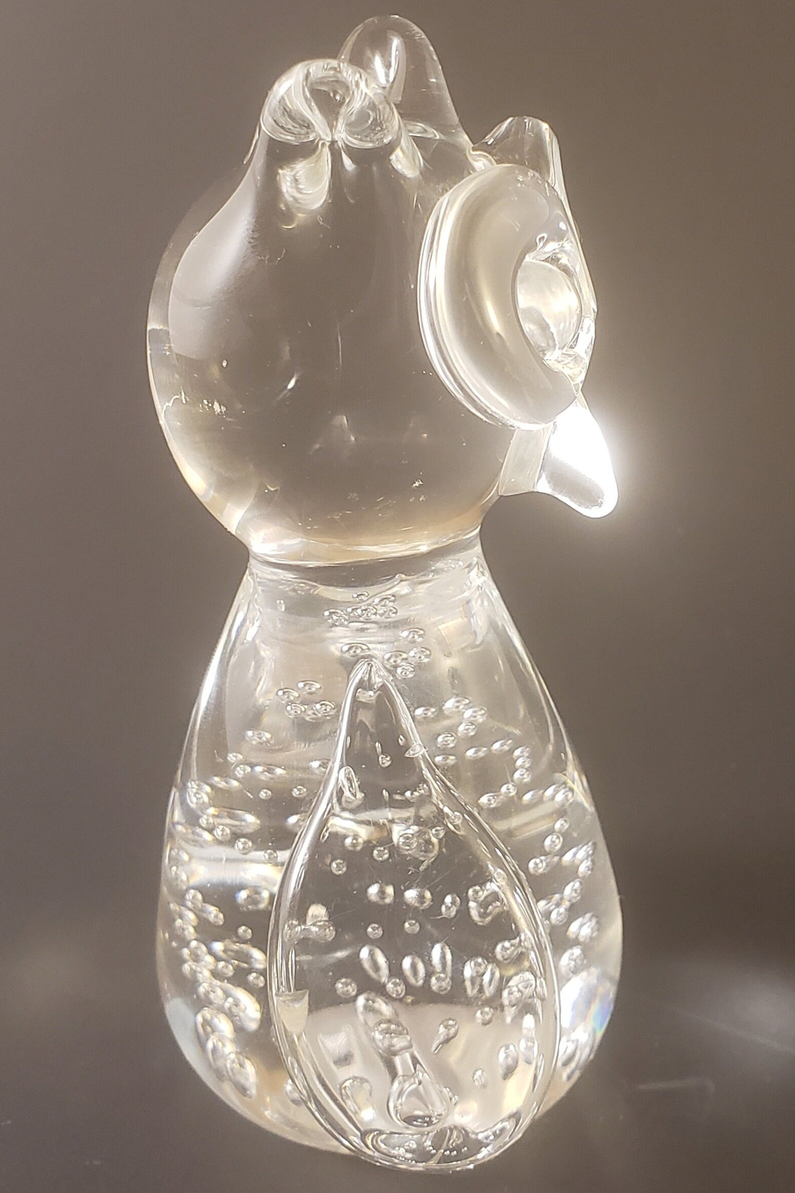 Retro Controlled Bubble Glass Owl Paperweight Figurine Big Eyes