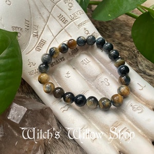 BLUE TIGERS EYE Genuine Crystal Bracelet | Protection & Focus | Leo + Capricorn | Stretchy | For Women and Men | Healing | Gift