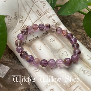 PURPLE RUTILATED QUARTZ Genuine Crystal Bracelet | Anxiety & Psychic Abilities | Leo | Stretchy | For Women and Men | Healing | Gift