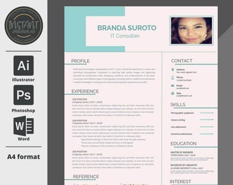 Plantilla de CV profesional / Plantilla de CV Word / Carta de presentación / Reanudar con foto / Cv creativo / Plantilla de CV moderno