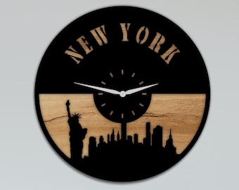 Laser Cut New York City Wall Clock File Statue of Liberty DXF, SVG, CDR Files for Laser Cutting
