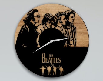 Laser geschnittene Beatles-Wanduhr-Datei Haus- und Bürodekor DXF-, SVG- und CDR-Dateien für das Laserschneiden