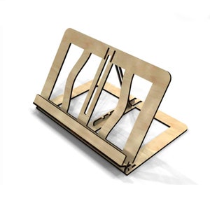 Lasergesneden boekenstandaard Svg leesstandaard dxf-bestanden Glowforge XTool Lightburn voor hout lasersnijden