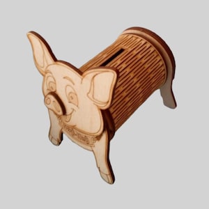 Schwein Spardose für Holz Lasercut-Dateien, Sparschwein, Sparschwein, Glowforge-Dateien, Dxf-Dateien, XTool, Lightburn, für Holz Laserschnitt, Laser-Projekte