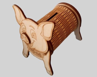 Pig Money Box Svg File, Laser Cut Files, Piggy Banks, Glowforge Files, Dxf Files, XTool, Lightburn, For Wood Laser Cutting, Laser Projects