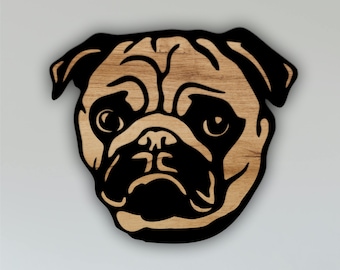 Peeking Pug Dog Laser Cut File Wall Art Glowforge Xtool Cricut Cnc SVG DXF CDR Instant Download