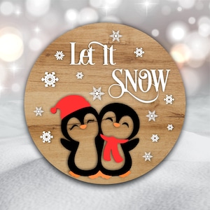Corte láser lindo pingüinos archivo adornos navideños signo de puerta Glowforge Xtool SVG DXF CDR archivos