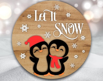 Laser geschnittene süße Pinguine Datei Weihnachtsschmuck Türschild Glowforge Xtool SVG DXF CDR-Dateien