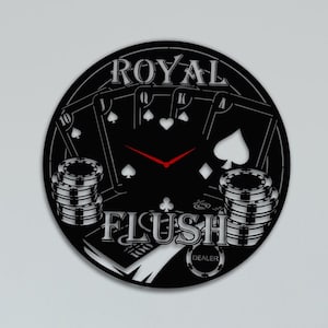 Horloge Royal Flush Svg Casino Jetons de poker Décoration murale Fichiers découpés au Laser Glowforge Cnc Dxf