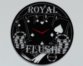 Royal Flush Clock Svg Casino Poker Chips Wall Decor Laser Cut Files Glowforge Cnc Dxf