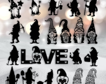 Gnomi Svg Bundle File tagliati al laser Dxf Cdr Png Glowforge Cricut Amore Gnomo Silhouette Clipart File di taglio