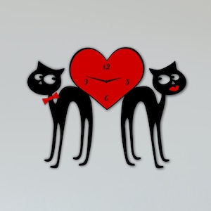 Laser Cut Cute Couple Cats File Wall Clock Home Decor Glowforge Xtool SVG DXF CDR Files