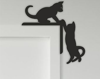 Chats mignons coin de porte découpé au laser fichiers Svg cadre de porte art mural fichiers Dxf Cnc routeur Plans fichiers vectoriels Glowforge téléchargement immédiat