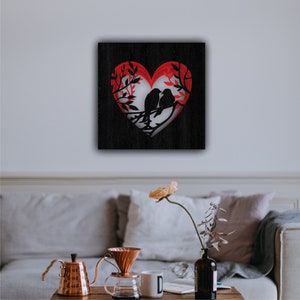 Archivos de corte láser Svg de pareja de pájaros multicapa, silueta Dxf multicapa, decoración de pared Svg, archivos Dxf de Cricut Glowforge, descarga instantánea de CNC
