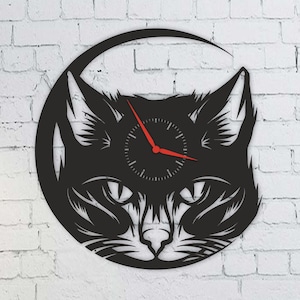 Horloge murale chat Svg, fichiers découpés au laser, fichiers Glowforge, fichiers Dxf, XTool, Lightburn, pour la découpe laser du bois