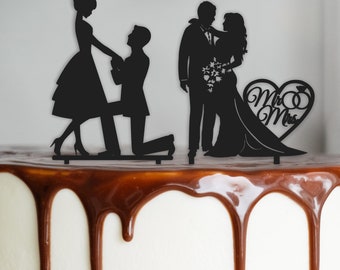 Mr et Mme Cake Topper SVG Marié marié fichiers découpés au laser Wedding Cake Topper DXF Glowforge, XTool, Lightburn