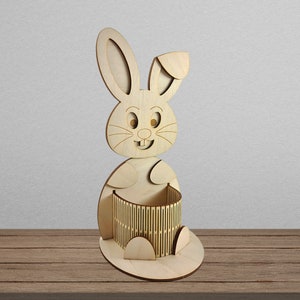 Laser Cut Easter Bunny SVG File Pencil Holder Pencil Case DXF Egg Holder Rabbit Glowforge, XTool, Lightburn, For Laser Cutting