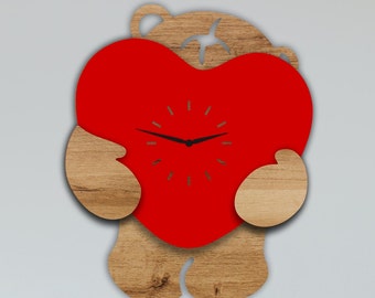 Laser Cut Heart Teddy Bear Clock File Kids Wall Clock SVG DXF CDR Files