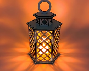 Lanterne découpée au laser, fichier de lampe SVG, bougeoir DXF, décoration d'intérieur, projets Glowforge, découpe laser XTool Lightburn