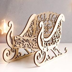 Arquivo de trenó de Papai Noel cortado a laser para doces, prato de trenó de veado, Glowforge Xtool CNC DXF SVG CDR