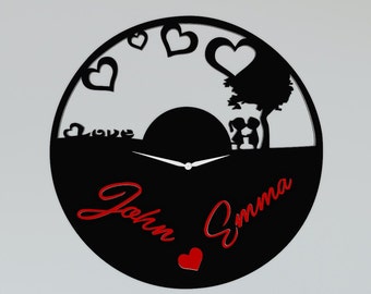 Personalizable Couple Wall Clock Template - DXF, SVG, CDR Files for Laser Cutting