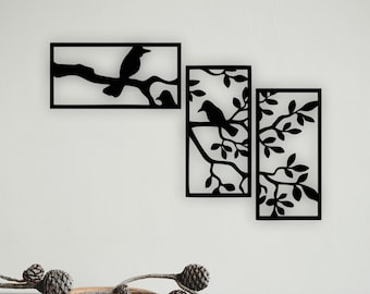 File di silhouette di uccelli su albero tagliati al laser, decorazione da parete per la casa, Glowforge Xtool CNC DXF, SVG, CDR da scaricare