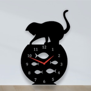 File per orologio da parete a forma di gatto con taglio laser, acquario da pesca Glowforge Xtool DXF, SVG, CDR per taglio laser