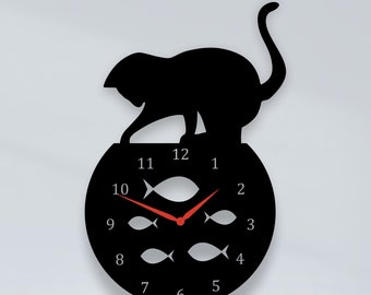 Laser Cutting Cat Wall Clock Files Fishing Aquarium Glowforge Xtool DXF, SVG, CDR for Laser Cutting