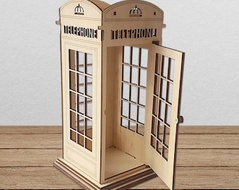 Cabine téléphonique britannique Svg découpée au laser Fichiers Glowforge Fichiers Dxf XTool Lightburn 3 mm