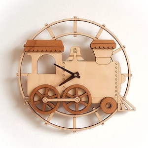 File orologio treno tagliato al laser Orologio da parete camera bambini CNC Glowforge Xtool File SVG DXF