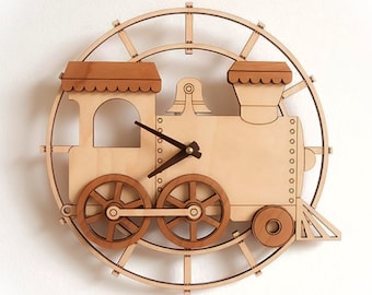 Fichier d'horloge de train découpé au laser horloge murale pour chambre d'enfant CNC fichiers DXF SVG Glowforge Xtool