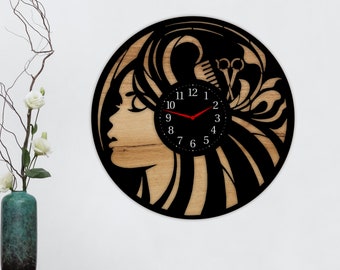Laser Cut Woman Clock Svg Womens Silhouette Dxf File Hairdresser Glowforge Cnc