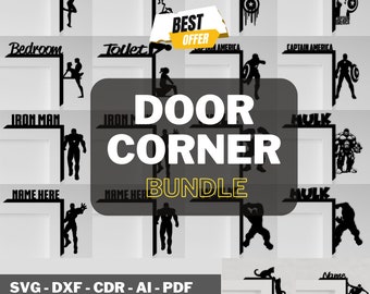 Lot de garnitures de coin de porte | Fichiers découpés au laser | Glowforge, Cricut, CNC | Accroche-porte, plaque de porte | Fichiers SVG DXF CDR | Téléchargement instantané