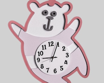 Fichier d'horloge ours découpé au laser Horloge murale pour chambre d'enfant CNC Fichiers Glowforge Xtool SVG DXF
