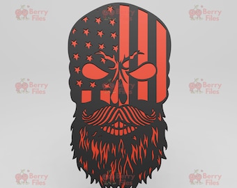 Bearded Skull Svg Usa Flag American Flag Png Laser Cut Files Wall Art Svg Clipart Skull Silhouette Glowforge Cricut Dxf Cdr Files