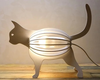 Fichier lampe chat découpé au laser veilleuse Glowforge Xtool fichiers SVG DXF CDR