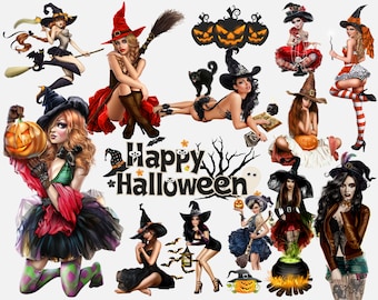 Halloween Girls Bundle PNG, Sexy Witch Sublimation, Horror Clipart, Stickers Png, Halloween Png for Sublimation, Transparent Background