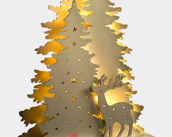 Laser geschnittene Weihnachtshirsch und Kiefer Baum Ornament Datei Cnc Glowforge Xtool SVG DXF CDR Dateien