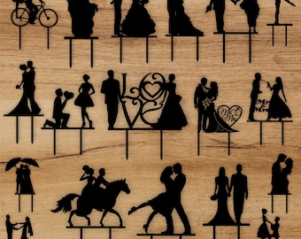 Laser Cut Wedding Cake Topper Svg Mr and Mrs Files Cake Topper Bundle Lovers Silhouette Bride And Groom Glowforge Cricut DXF File