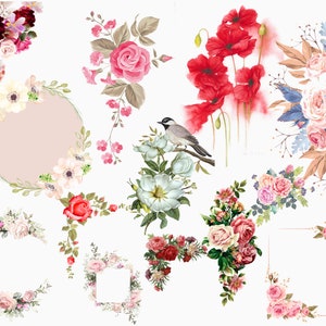Vintage Flower Bundle PNG, Floral Clipart, Floral Png, Flower Clipart, Floral Sublimation Png, Vintage Images, Retro Flower