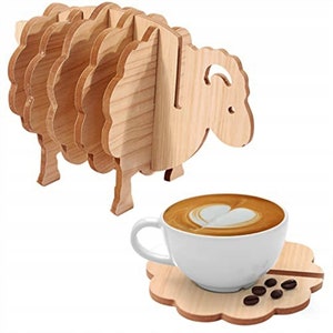 Sottobicchieri a forma di pecora in formato SVG, file tagliati al laser da 3 mm, file Glowforge, file DXF, XTool, Lightburn, per taglio laser del legno