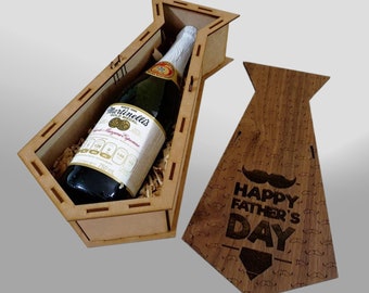 Boîte de bouteille de vin Svg fête des pères fichiers Svg découpés au Laser fichiers Dxf Glowforge XTool Lightburn pour découpe laser du bois 3 mm 1/8 pouces