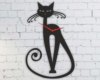 Decorative Cat Wall Clock Laser Cut File CNC Glowforge Xtool DXF SVG Files