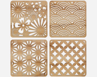 Laser Cut Coasters Bundle Set of 4 Files Glowforge Xtool Cnc SVG DXF CDR Download