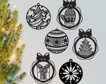 Laser Cut Christmas Tree Ornament Bundle Files Glowforge Xtool Cnc DXF, SVG, CDR for Laser Cutting