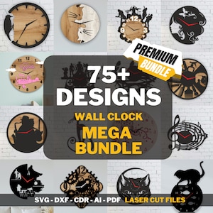 File di taglio laser per orologio da parete Mega Bundle / Glowforge Cricut Cnc / SVG DXF CDR