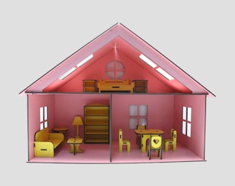 Laser Cut Dollhouse Miniatures and Furniture SVG Files - Doll House Model DXF Glowforge, XTool, Lightburn