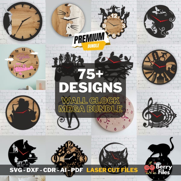 Wall Clock Laser Cut Files Mega Bundle | Glowforge Cricut Cnc | SVG DXF CDR