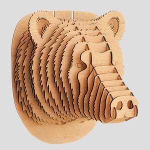 Arquivo de quebra-cabeça de urso cortado a laser de 3 mm 3D Wall Art Decor Glowforge Xtool SVG DXF CDR Arquivos