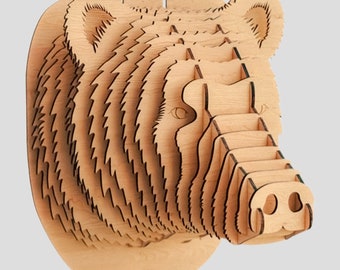 3mm Laser Cut Bear Puzzle File 3D Wall Art Decor Glowforge Xtool SVG DXF CDR Files